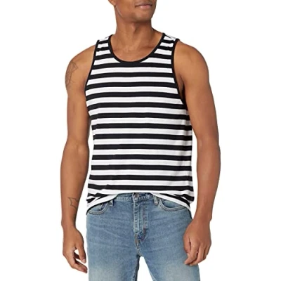 Imagen de Amazon Essentials Camiseta de Tirantes Ajuste Normal Hombre, Negro Blanco Rayas Horizontales, XL