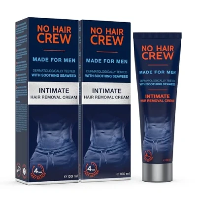 Imagen de NO HAIR CREW 2 x Crema Depilatoria Para la Zona Íntima Depilación Extra Suave Hecha Hombres (Set de 100 ml)