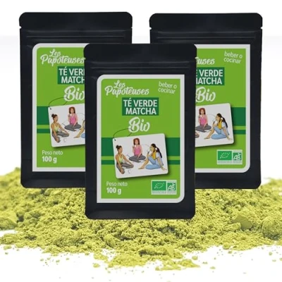 Imagen de Les Papoteuses Lote de 3 Tè verde biologico Matcha in polvere 100g 300G certificado organico y comercio equitable té Japon en polvo cultivado China