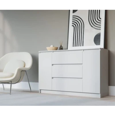 Imagen de 3E 3xE living.com Cómoda con Dos Puertas y Tres cajones, Color Blanco, Dimensiones: L: 120 cm P 39 H: 78