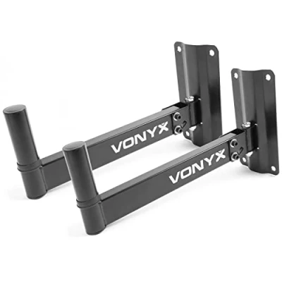 Imagen de Vonyx WMS 02 Pareja de Soportes metálicos para Altavoz en Pared, rotación Lateral 180 Grados, inclinación Fija 30 Altavoces con Agujero 35mm, Carga máxima 25 kg