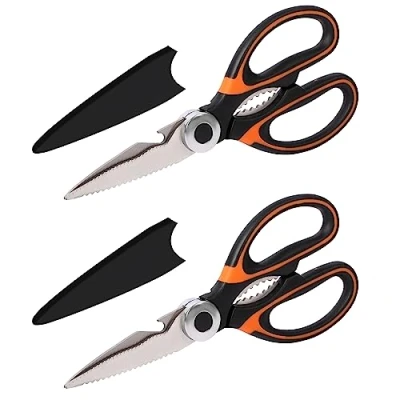 Imagen de Belle Vous Pack de 2 Tijeras Cocina Resistentes 21 cm Largo Acero Inoxidable con Fundas para las Hojas Multiusos Pollo, Pescado, Hueso, Carne, Vegetal y Hierbas