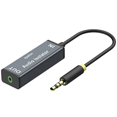 Imagen de eppfun AV100A Ground Loop Noise Isolator, Aislador para el Ruido de Circuito Puesto a Tierra Sistema Audio Coche/Altavoz casa con 3.5mm AUX/RCA &amp; Jack