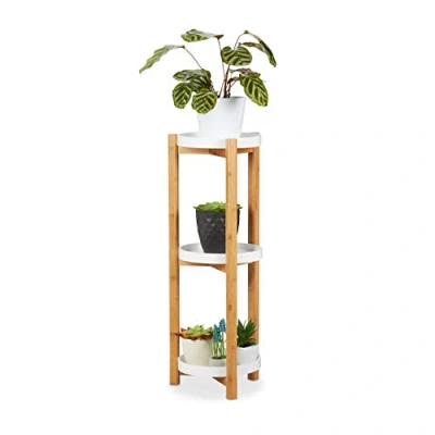 Imagen de Relaxdays Soporte Plantas de Interior 3 Niveles, Bambú DM, Marrón Blanco, 79 x 30 cm