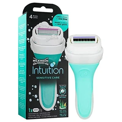Imagen de Wilkinson Sword Intuition Sensitive Maquinilla de Afeitar Mujer Recargable con Jabón Hidratante y 4 Hojas , Depilación Femenina 1 Recambio