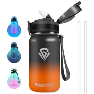 Imagen de Grsta Botella Agua, 500ml Agua Niños, Termica sin BPA, con Pajita a Prueba de Fugas, Doble Aislamiento al Vacío, Acero para Escuela, Gym, Oficina, Outdoor