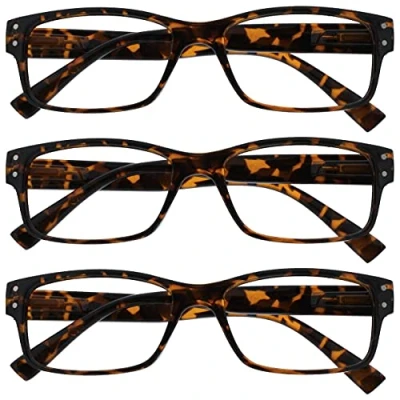 Imagen de The Reading Glasses Company La Compañía Gafas De Lectura Pack 3 Hombres Marrón Carey Grande Estilo Diseñador Lectores Bisagras Resorte RRR11 2 +3,50