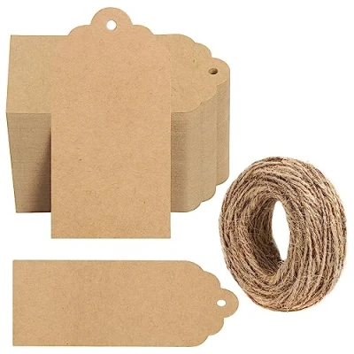 Imagen de Belle Vous Pack de 1000 Etiquetas Kraft Marrones para Regalos con Cuerda 5 x 10 cm Carton Rectangulares Manualidades, Navidad, Bodas, Cumpleaños o Mercancía