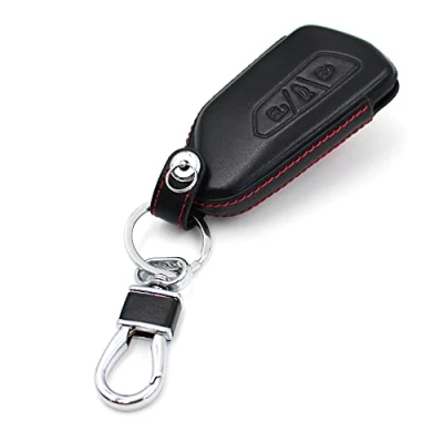 Imagen de funda de piel para llave coche VF con 3 botones, silicona coche, color negro y rojo