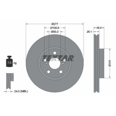 Imagen de TEXTAR PRO 92135503 Disco de freno 277 26 05/07 100 ventilación interna revestido sin perno sujeción rueda, buje rueda
