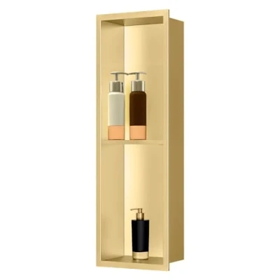 Imagen de sunrik Nicho de Ducha,Estante Ducha Empotrado Acero Inoxidable,Nicho Pared Empotrable en Azulejos，Estantes Baño Doble Capa 60x20x10cm,Dorado