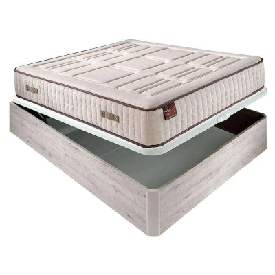 Imagen de Aznar Colchón HR Cotton con visco 27 cm Extra Firme Transpirable + Canapé abatible Madera 3D Altura 34 Nordico, 135x190