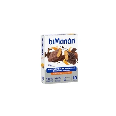 Imagen de BIMANÁN Barritas Sustitutivas equivalentes a una comida. Ayudan controlar tu peso. Ricas en Fibra. Sabor Chocolate Negro con Naranja, Caja (10 uds)