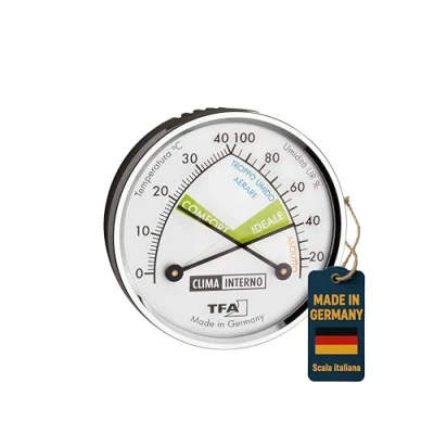 Imagen de TFA Dostmann 45.2024.IT Termómetro analógico con anillo de metal, medidor humedad, multicolor, escala italiana, fabricado en Alemania