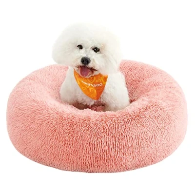 Imagen de Feandrea Cama de Perros, para Cojín Central Extraíble y Lavable, Alfombra Felpa Suave Mullida, 70 cm Diámetro, Rosa PGW039P01