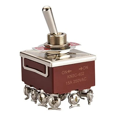 Imagen de Heschen Interruptor de palanca metal, 4PDT, mantenido, encendido/encendido, 2 posiciones, 15 A, 250 VAC, 10 380 CE