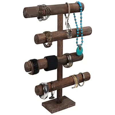Imagen de BELLE VOUS Expositor Pulseras de 4 Niveles para Joyas 48 cm Alto Organizador Relojes, Collares, Brazaletes, Coleteros y Brazaletes Barra T Sobremesa Torre