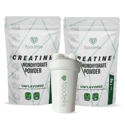 Imagen de Foodelis creatina monohidratada en polvo 2 kg + Shaker Regalo 666 dosis 100% monohidrato micronizada sin sabor No GMO Pura aditivos Incluye dosificador Alta solubilidad