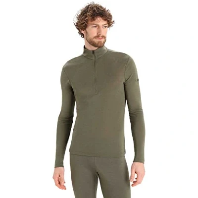 Imagen de Icebreaker Camiseta de Manga Larga con Media Cremallera para Hombre 100% Lana Merina Deportes Invierno, Correr, Running, Gimnasio Loden, XXL