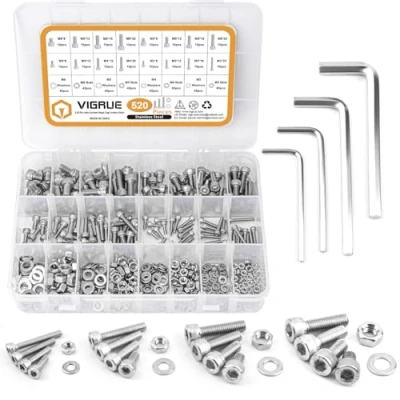 Imagen de 1080Piezas M2 M3 M4 Tornillos de Cabeza Hexagonal Acero Inoxidable Grub con Caja Plástico (Kit 520Piezas)