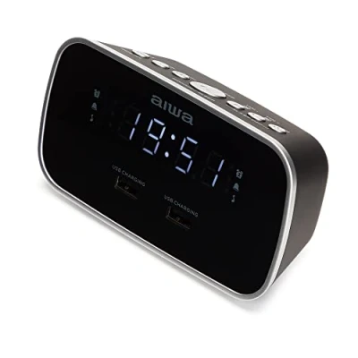Imagen de AIWA CRU 19BK: Radio Reloj Despertador Color Negro, Digital, Doble USB Charge para Cargar Smartphones y Tablets