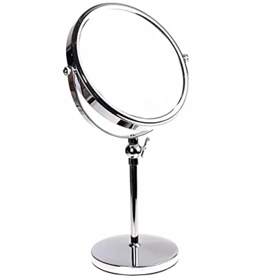 Imagen de HIMRY® Espejo de Baño 8&quot;, Regulable en Altura, Aumento 5x para Afeitar y Maquillar, Mesa con Doble Cara： 1x Ampliación, Rotación 360 Grados, 8 Pulgadas, Plateado, KXD3101
