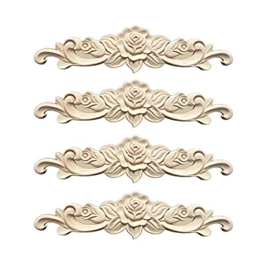 Imagen de Zasiene Molduras Decorativas para Muebles 4 Piezas de Madera Tallada Calcomanias Hogar Artesanias Decorativas,30 * 7cm