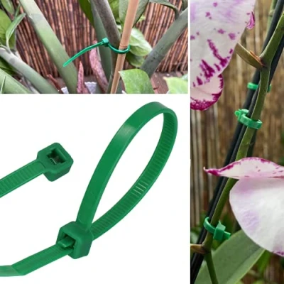 Imagen de GARDENIX Bridas para plantas (100 unidades, 4,8 mm x 380 mm, verde), reutilizables, ajustables