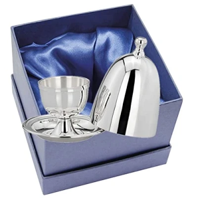 Imagen de SILBERKANNE Huevera clásica con tapa lisa de plata primera calidad, chapada en plata, acabado alta listo para regalar elegante caja regalo