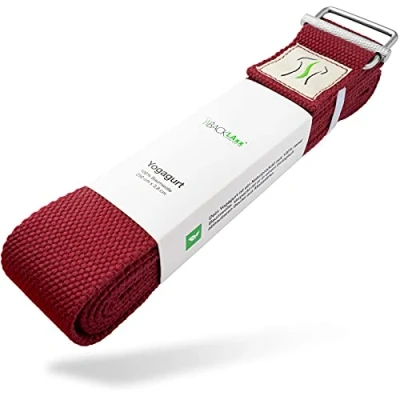 Imagen de BACKLAxx ® Cinturón Yoga Cinta correa algodon sostenible de 250 cm longitud con práctico cierre metálico Ideal para Yoga, Pilates y Estiramientos incl. vídeos aplicación Cinturon