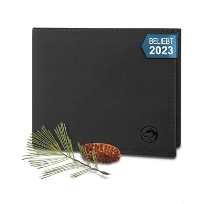 Imagen de Wolfstrøm Cartera de piel &#039;Nørge&#039; para hombre Tri Fold con bloqueo RFID 6/8 ranuras tarjetas, compartimento tarjetas identificación, gran