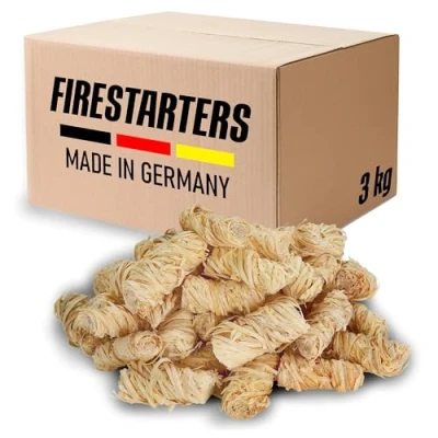 Imagen de FEUER PRIMUS (3 kg / 240 Pieza) Encendedor ecológico para chimeneas y barbacoas Madera Natural Cera Vegetal Lana de leña, Pastillas Encendido Ideal Chimenea, Estufa, Fuego, Fogatas
