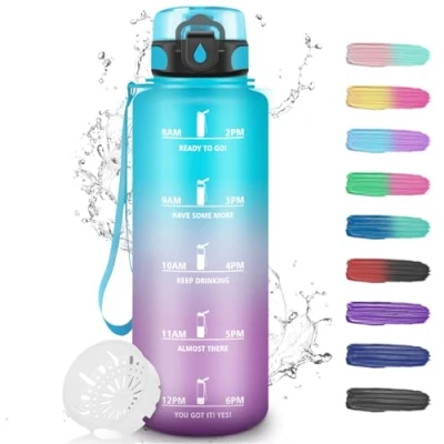 Imagen de Botella de agua 1.5l, Deportiva, Prueba Fugas, Gimnasio, con Marcador Tiempo, Cantimplora Motivación, Water Bottle para Gym, Adulto, Oficina, Bicicleta, Escuela