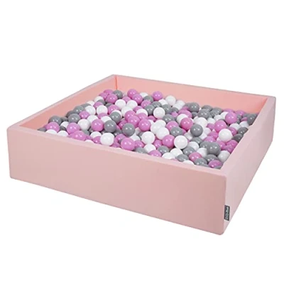 Imagen de KiddyMoon Piscina De Bolas 120X30cm/600 El Cuadrado Grande para Ninos,Hecha En La UE, Rosa:Gris/Blanco/Rosa