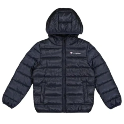 Imagen de Champion Script SHOP Hooded Contrast Small LOGO Unisex Chaqueta de invierno para niños, Talla: 7 8a, Navy
