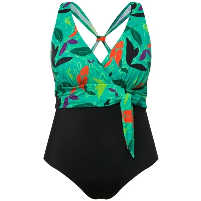 Imagen de Ulla Popken Colorful LEAF Halter NECK Bañador, Mujer, Talla: 52, Black