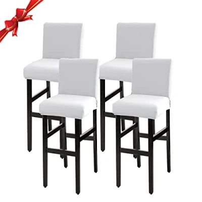 Imagen de Jaotto Fundas de Silla Bar 4 Piezas,Fundas para Taburetes Cuadrados Cocina,Modernas Altos Giratoria Corta Lavable,Cubiertas Taburete Bar(Blanco,4 Pack)