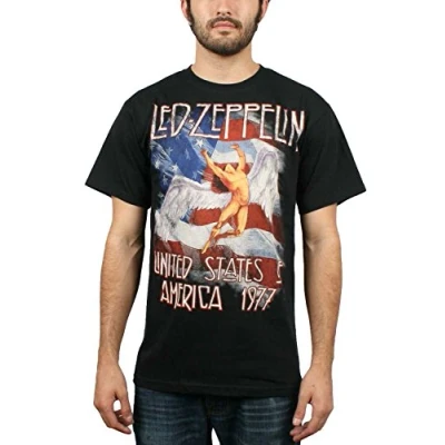 Imagen de Led Zeppelin Ledzeppelin_Stars N Stripes USA &#039;77_Men_bl_TS:1XL Camiseta, Negro (Black Black), X Large para Hombre