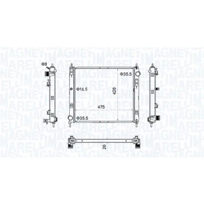 Imagen de MAGNETI MARELLI 350213205500 Radiador, refrigeración del motor 475 428 26 Aletas unidas mecánicamente