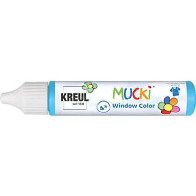 Imagen de KREUL 24410 Mucki Window Color, azul claro, rotulador de 29 ml, pintura al agua para ventanas, sin parabenos, gluten, lactosa, vegana, fácil pintar, se lava con