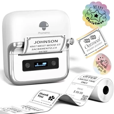 Imagen de Phomemo M250 Impresora de Etiquetas, Etiquetas Autoadhesivas Etiquetadora Térmica Código Barras,Retail,Pequeña Empresa, con Smartphone y PC, 1 Rollos