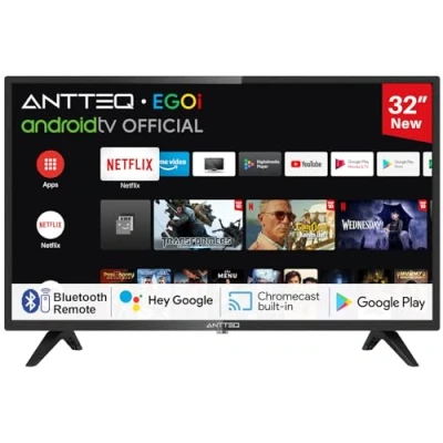Imagen de Antteq AG32H3 TV 32 Pulgadas (80cm) Smart TV,Andriod Televisores LED HD WiFi,Voice Assistance,Bluetooth Triple Tuner(DVB C/S2/ T2),Play Store(Netflix/Prime Video/Youtube)