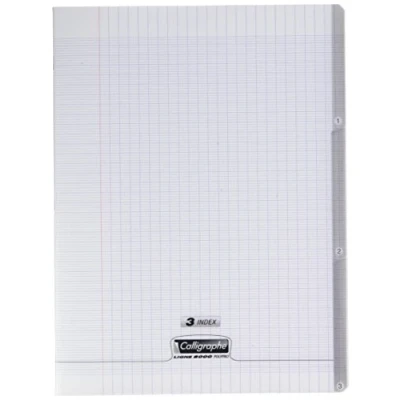 Imagen de Calligraphe 18228C Cuaderno grapado de 3 índices incoloro (una marca Clairefontaine) 24 x 32 cm 96 páginas grandes azulejos Papel blanco 90 g Cubierta poliuretano transparente
