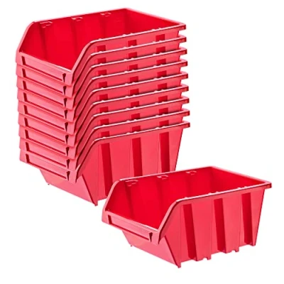 Imagen de KADAX Gavetas Apilables y Modulares de Plastico para Herramientas, Cajas Organizadoras Almacenaje, Almacenamiento (Rojo: 10, 195 x 120 mm)