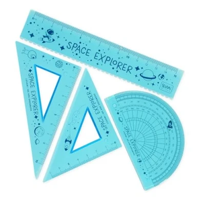 Imagen de Legami juego de geometría, con regla 15 cm, cuadrado 60 10 goniómetro 180 para la escuela, estuche incluido, material flexible, Tema Space