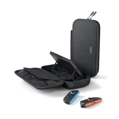 Imagen de Belkin Gaming Funda para Nintendo Switch 2 con Batería Externa extraíble de 10000mAh, pantalla LCD, carga rápida 30 W 2, compartimentos AirTag y juegos físicos Gris Carbón