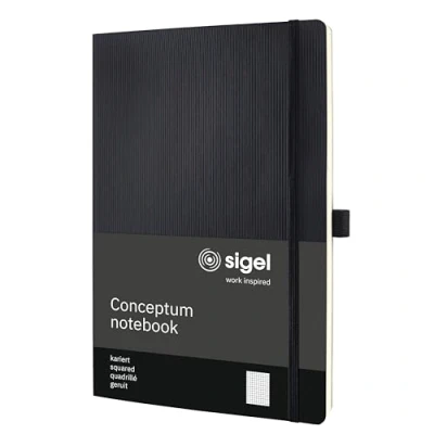 Imagen de SIGEL CO310 Cuaderno premium cuadriculado, A4, tapa blanda, negro Conceptum