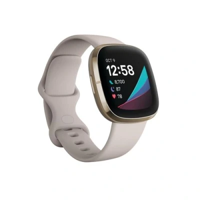 Imagen de Fitbit Sense Smartwatch avanzado de salud con herramientas avanzadas la del corazón, gestión estrés y tendencias temperatura cutanea, Blanco marfil / Acero inoxidable dorado