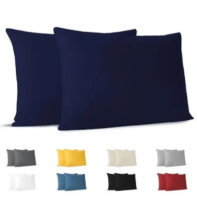 Imagen de Dreamzie Fundas de Almohada (Juego 2) Azul Oscuro para Las Almohadas 50 x 70 cm 100% Algodon Jersey Funda Cojin Cama Protector