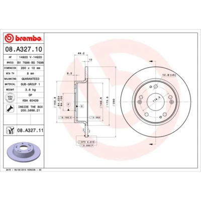 Imagen de BREMBO COATED DISC LINE 08.A327.11 Disco de freno 260 10 5 macizo revestido HONDA: ACCORD 7 Limousine,